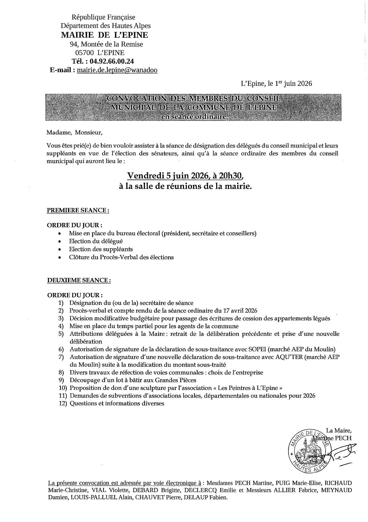 Convocation du cm du 05 06 2026